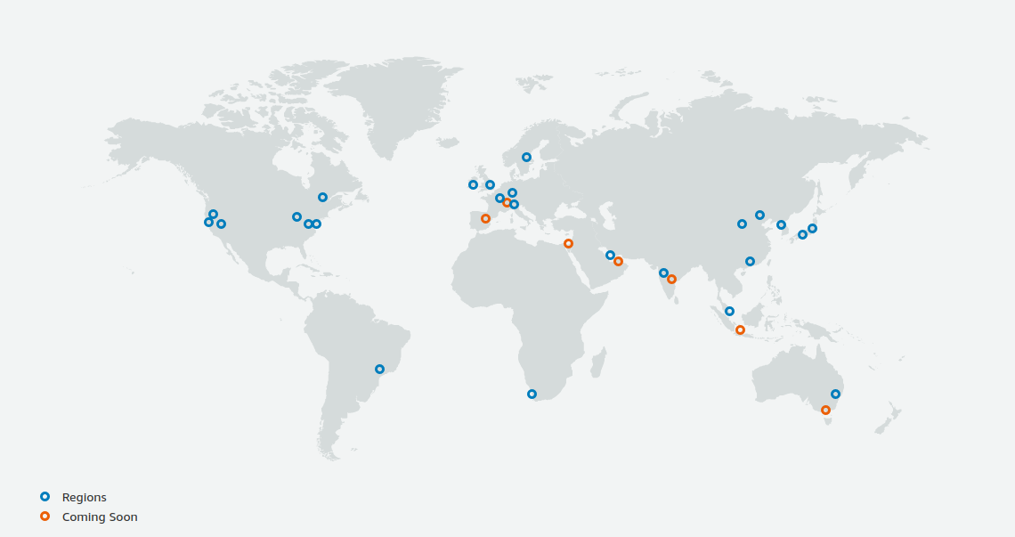 Regions in AWS(出典: https://aws.amazon.com/about-aws/global-infrastructure/)